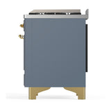 ILVE UM48FNR3BGGLP Majestic III 48 inch Dual Fuel Range with 8 Burners and Griddle, Dual Function Burner up to 25,000 BTU (Liquid Propane, Triple Glass Door, Blue Grey, Brass)