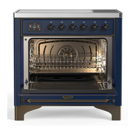 ILVE UMIB36NR3MBB Majestic III 36 inch Induction Range with 6 Elements, 3.5 cu. ft. Total Oven Capacity (Triple Glass Door, Midnight Blue, Burnished)
