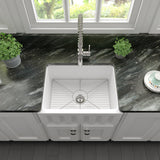 ZLINE 24 in. Venice Farmhouse Apron Front Reversible Single Bowl Fireclay Kitchen Sink with Bottom Grid in White Matte (FRC5120-WM-24)