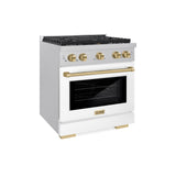 ZLINE Autograph Edition 30 in. 4.2 cu. ft. 4 Burner Gas Range with Convection Gas Oven in DuraSnow' Stainless Steel with White Matte Door and Champagne Bronze Accents (SGRSZ-WM-30-CB)