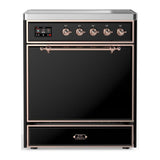 ILVE UMIB30QNR3BKP Majestic III 30 inch Induction Range with 4 Elements, 4 cu. ft. Oven Capacity (Solid Door, Glossy Black, Copper)