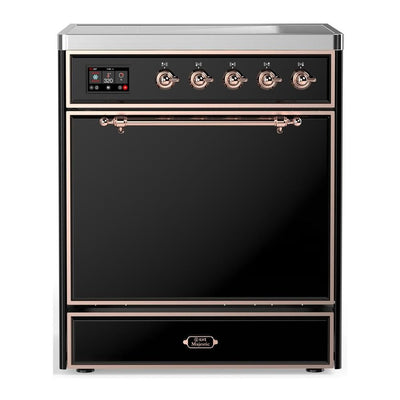 ILVE UMIB30QNR3BKP Majestic III 30 inch Induction Range with 4 Elements, 4 cu. ft. Oven Capacity (Solid Door, Glossy Black, Copper)