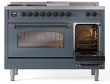 Nostalgie II 48 Inch Dual Fuel Natural Gas Freestanding Range in Blue Grey with Bronze Trim