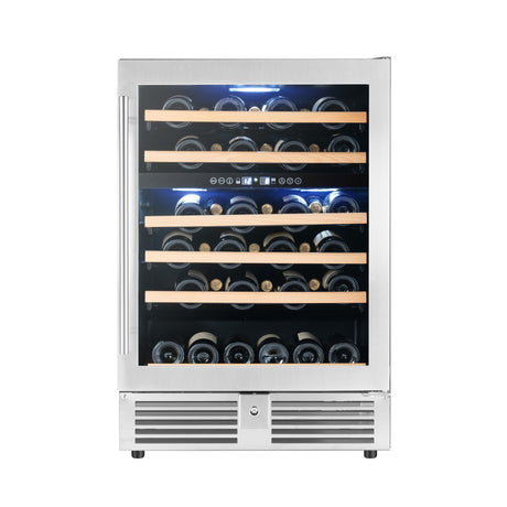 Avanti Dual-Zone Wine Cooler, 49 Bottle Capacity, in Stainless Steel with Wood Accent Shelving (WCR496DS)