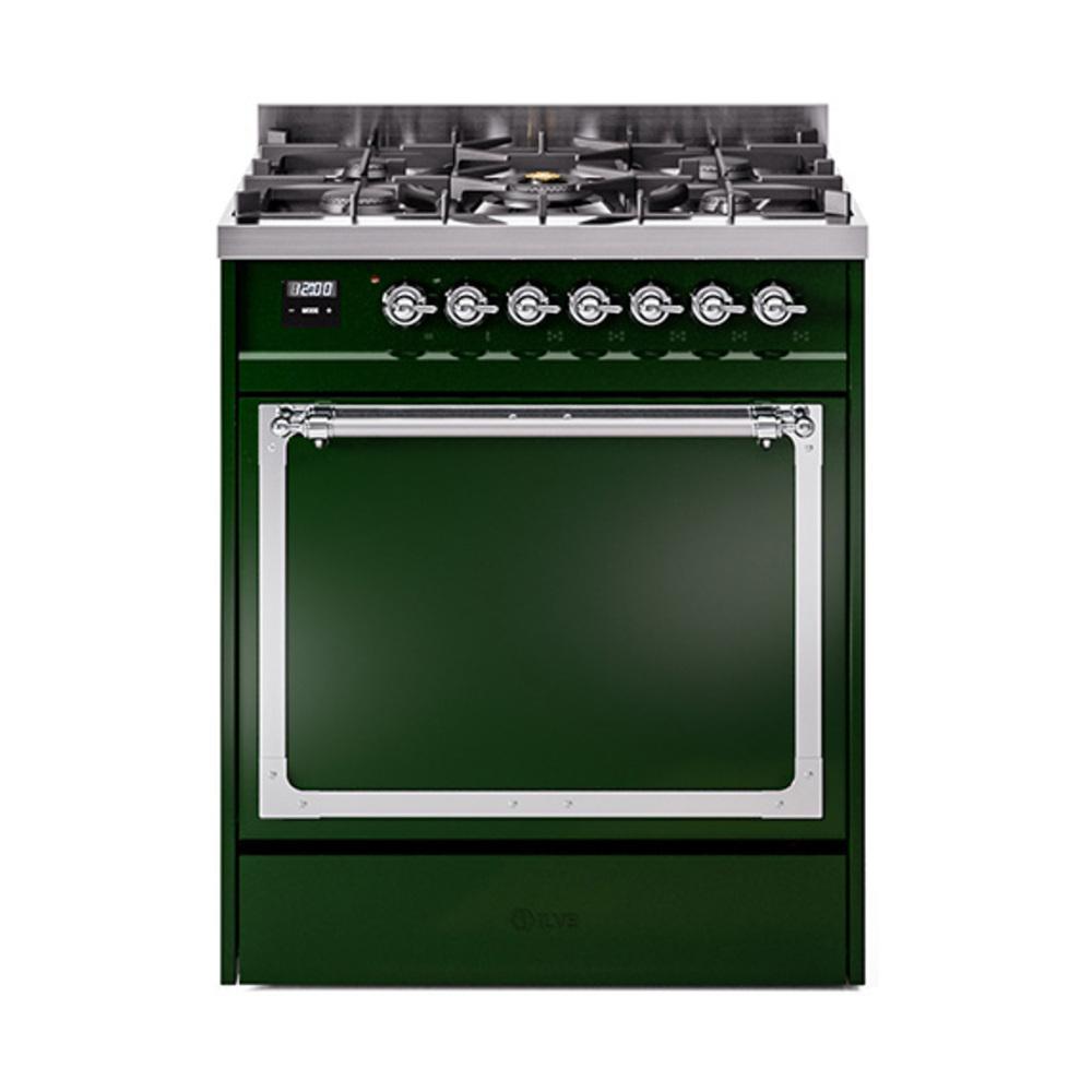 ILVE UN30QNMPEGCLP Nostalgie II Noblesse 30 inch Dual Fuel Range (Liquid Propane, Solid Door, Emerald Green, Chrome)
