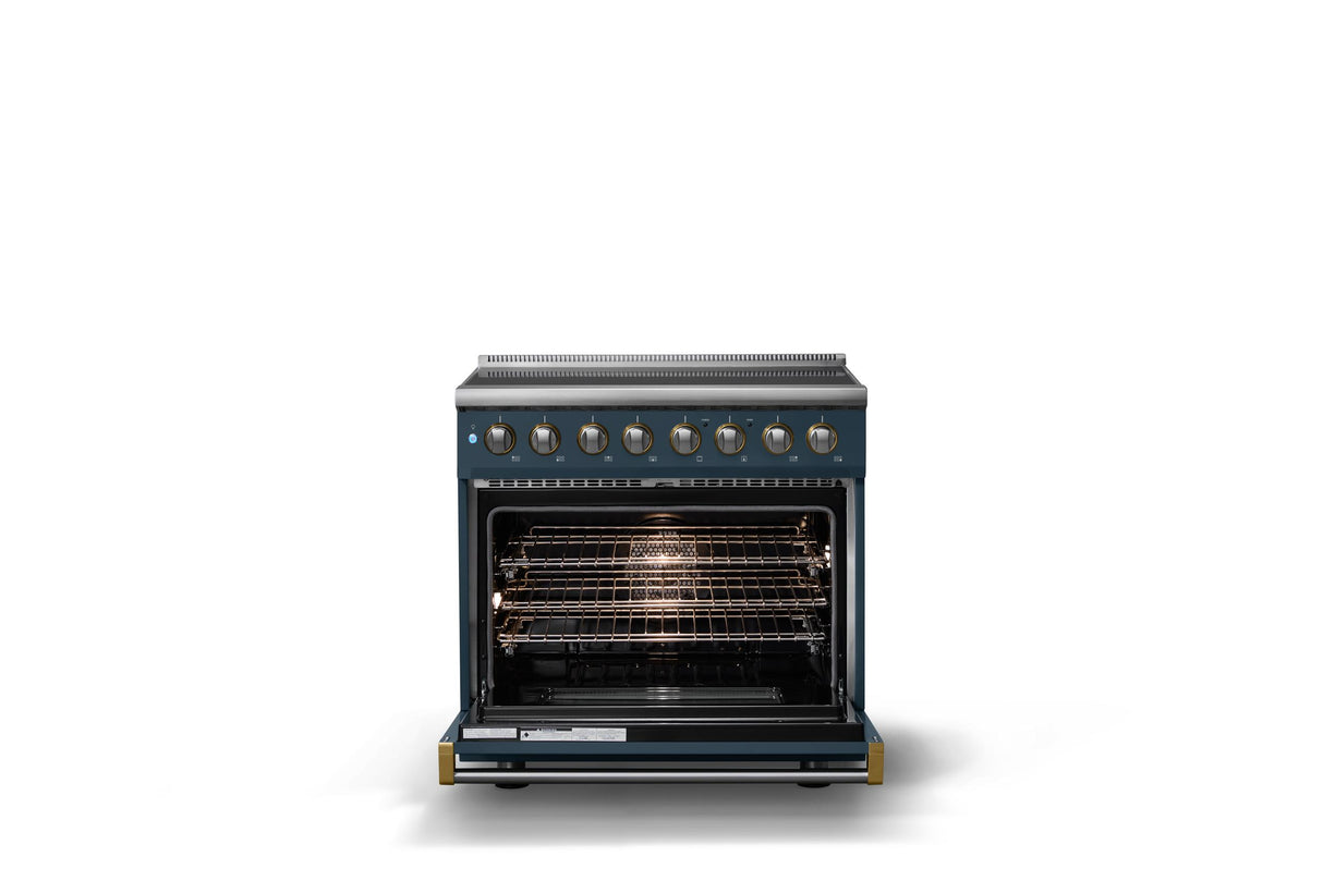 36"W. Induction Range (Finish: Squall, Trim: Brushed Brass)