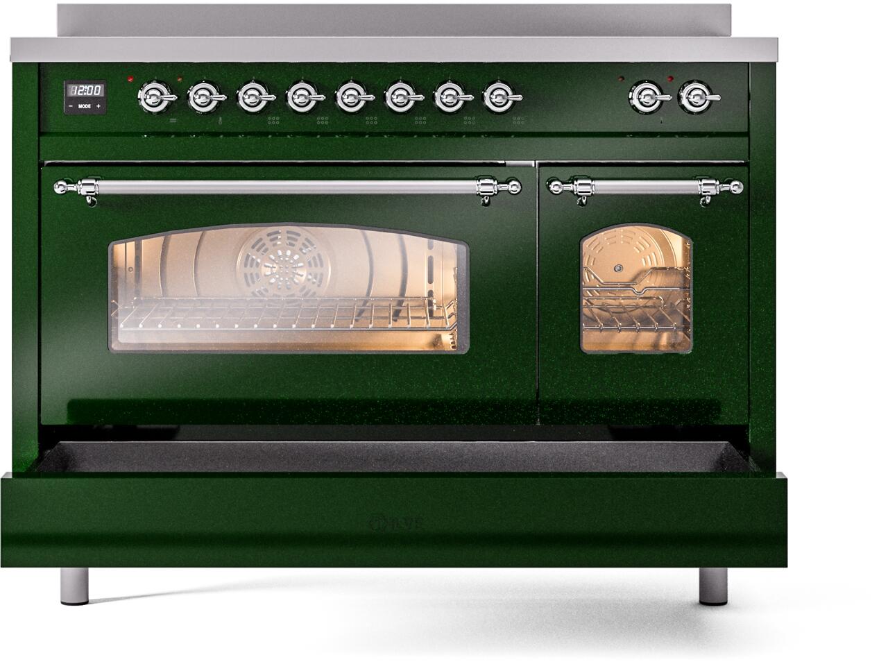 Nostalgie II 48 Inch Electric Freestanding Range in Emerald Green with Chrome Trim