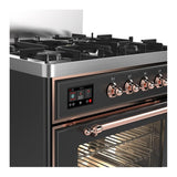 ILVE UM30NR3MGPLP Majestic III 30 inch Dual Fuel Range with 5 Black Brass Burners, Dual Function Burner up to 25,000 BTU (Liquid Propane, Triple Glass Door, Graphite Matte, Copper)
