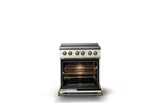 30"W. Electric Range (Finish: Pure White, Trim: Brushed Brass)