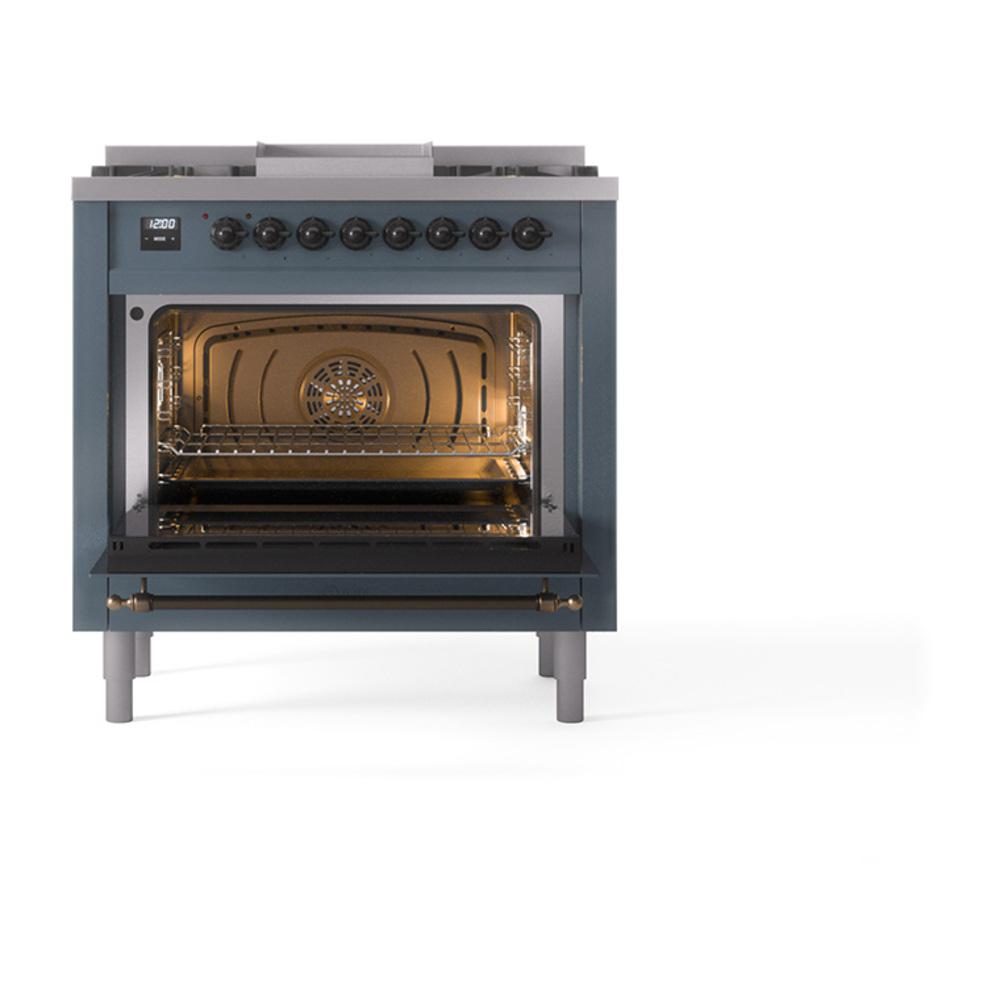 ILVE UN36FQNMPBGB Nostalgie II Noblesse 36 inch Dual Fuel Range (Natural Gas, Solid Door, Blue Grey, Burnished)