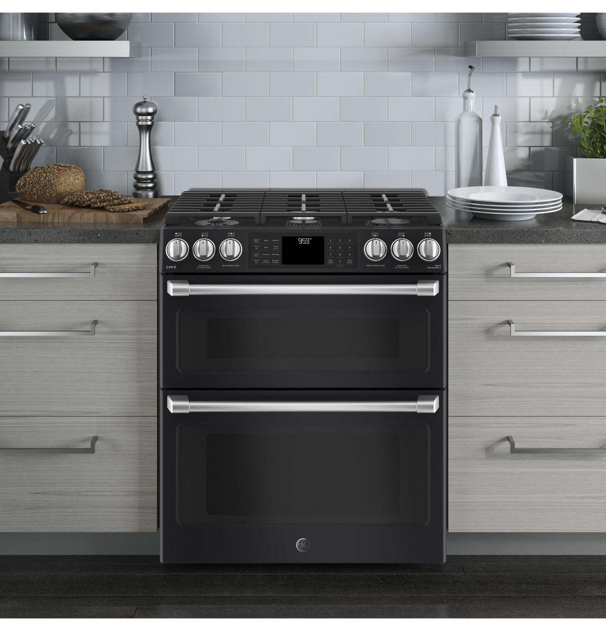 GE Café Series 30" Slide-In Front Control Gas Double Oven with Convection Range