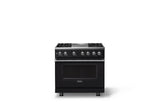 36"W. Dual Fuel Range (Burner: 4g, Finish: Onyx, Trim: Polished Chrome, Fuel: Propane)