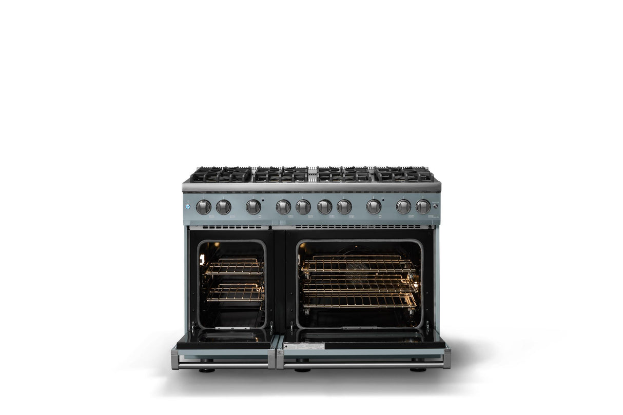 48"W. Sealed Burner Gas Range (Burner: 8b, Finish: November Sky, Trim: Polished Chrome, Fuel: Natural Gas)