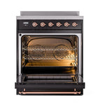 ILVE UNI304QNMPBKP Nostalgie II Noblesse 30 inch Induction Range (Solid Door, Glossy Black, Copper)