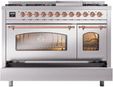 Nostalgie II 48 Inch Dual Fuel Liquid Propane Freestanding Range in Stainless Steel with Copper Trim