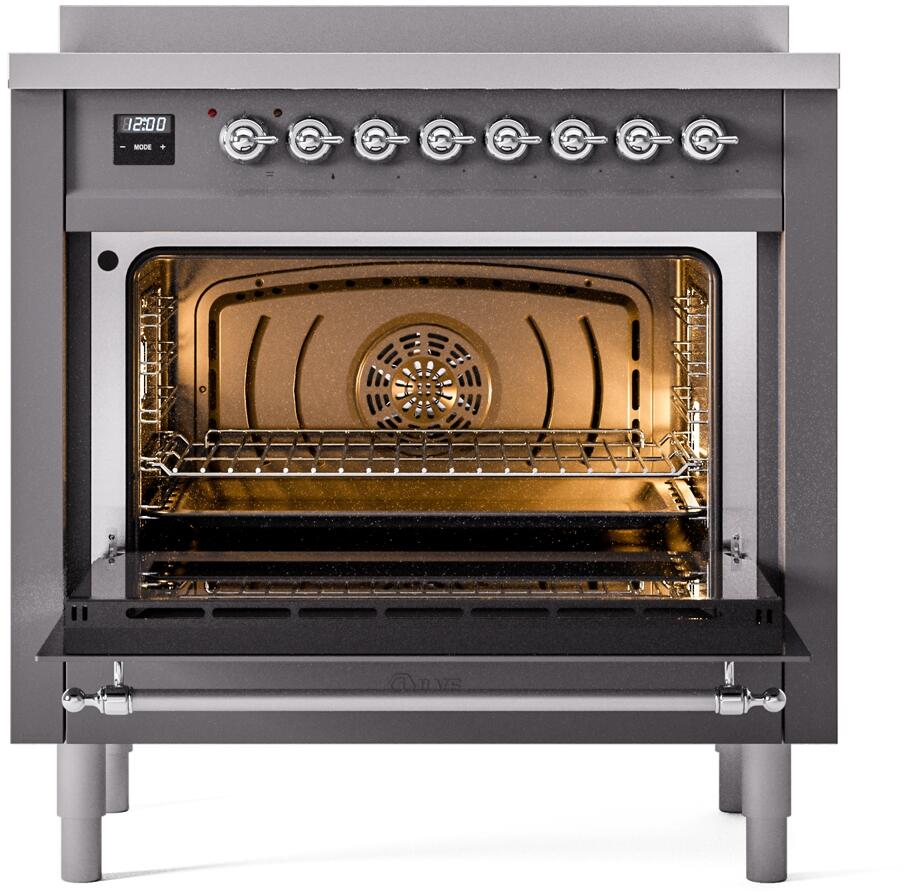 Nostalgie II 36 Inch Electric Freestanding Range in Matte Graphite with Chrome Trim