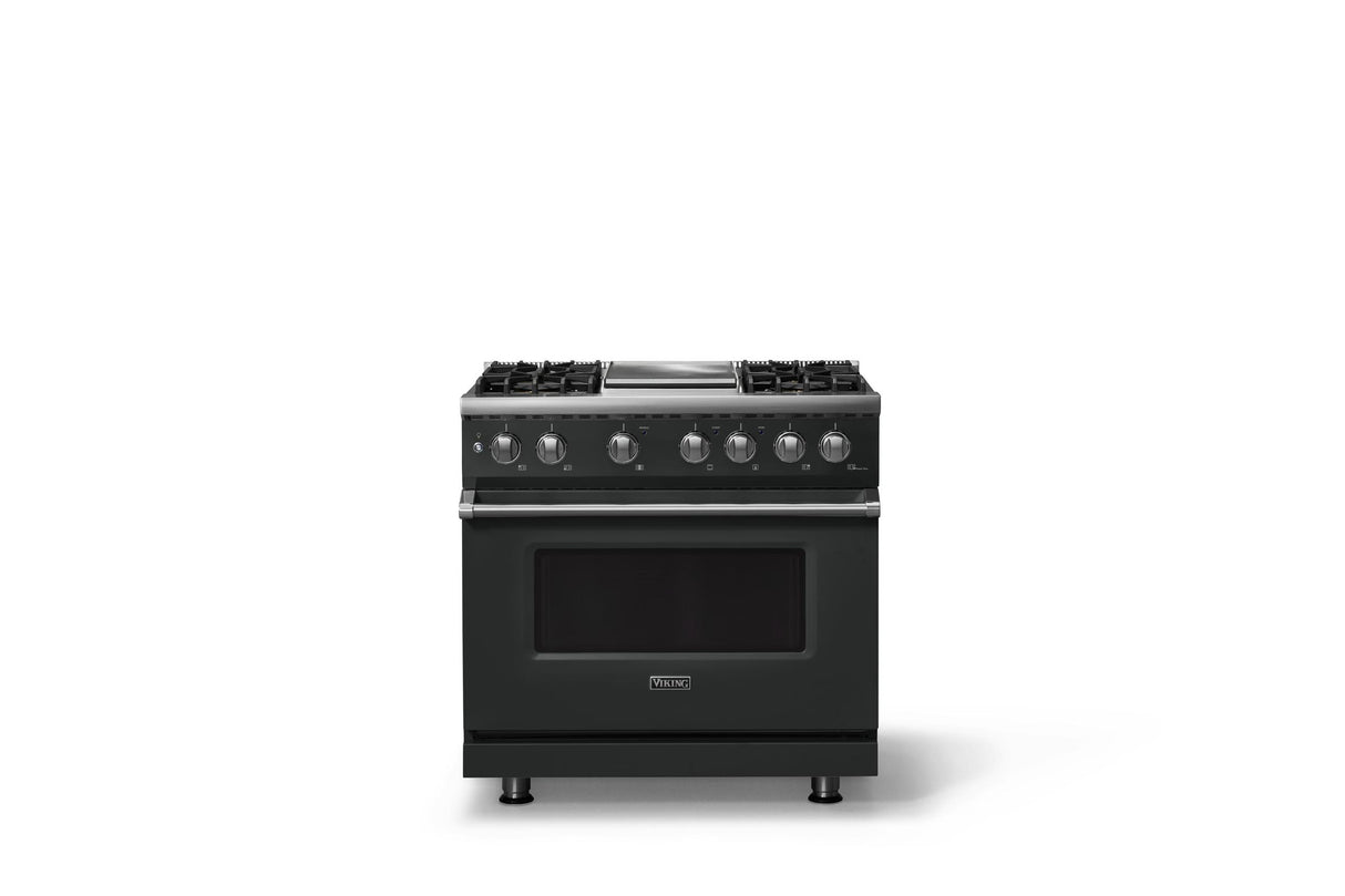 36"W. Dual Fuel Range (Burner: 4g, Finish: Antique Bronze, Trim: Polished Chrome, Fuel: Propane)
