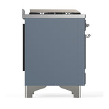 ILVE UM48FQNR3BGC Majestic III 48 inch Dual Fuel Range with 8 Burners and Griddle, Dual Function Burner up to 25,000 BTU (Natural Gas, Solid Door, Blue Grey, Chrome)