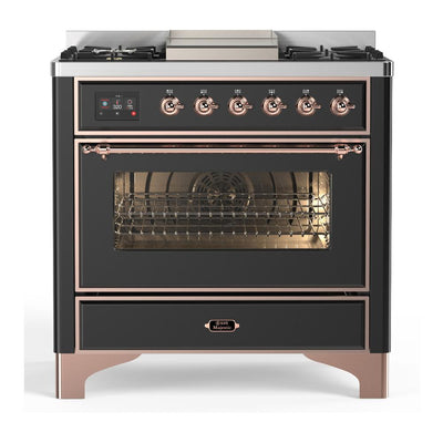 ILVE UM36FNR3MGPLP Majestic III 36 inch Dual Fuel Range with 6 Black Brass Burners and Griddle, Dual Function Burner up to 25,000 BTU (Triple Glass Door, Graphite Matte, Copper, Liquid Propane)