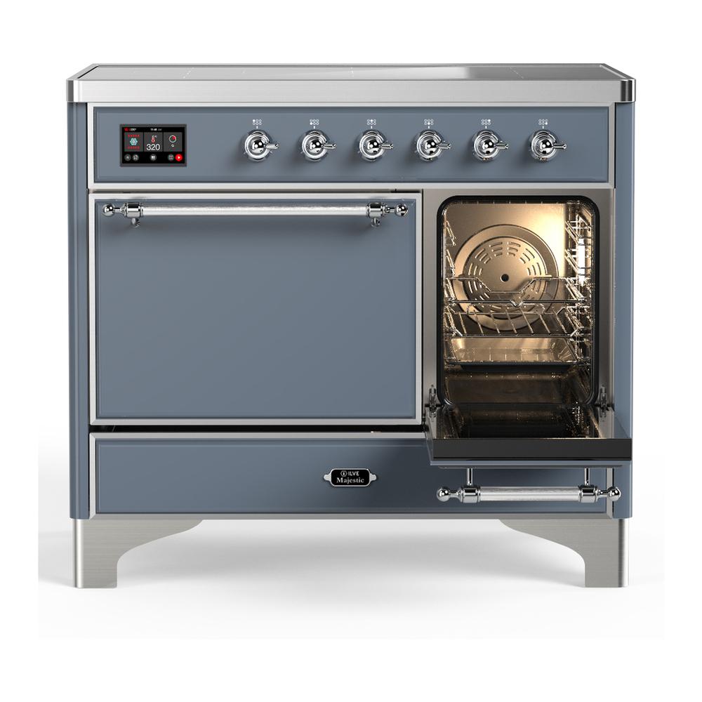 ILVE UMDIB40QNR3BGC Majestic III 40 inch Induction Range with 6 Elements, 3.82 cu. ft. Total Oven Capacity (Solid Door, Blue Grey, Chrome)