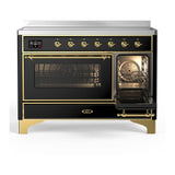 ILVE UMIB48NR3BKG Majestic III 48 inch Induction Range with 6 Elements, 5.02 cu. ft. Total Oven Capacity (Triple Glass Door, Glossy Black, Brass)