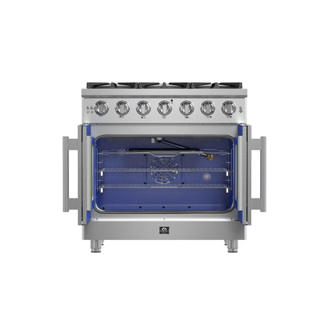 Forno Massimo 36-Inch Freestanding French Door Gas Range, 6 Burners, Convection Oven, Energy Efficient