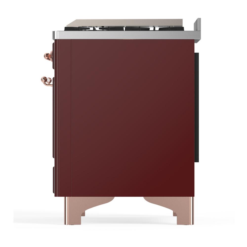 ILVE UM36FNR3BUP Majestic III 36 inch Dual Fuel Range with 6 Black Brass Burners and Griddle, Dual Function Burner up to 25,000 BTU (Triple Glass Door, Burgundy, Copper, Natural Gas)