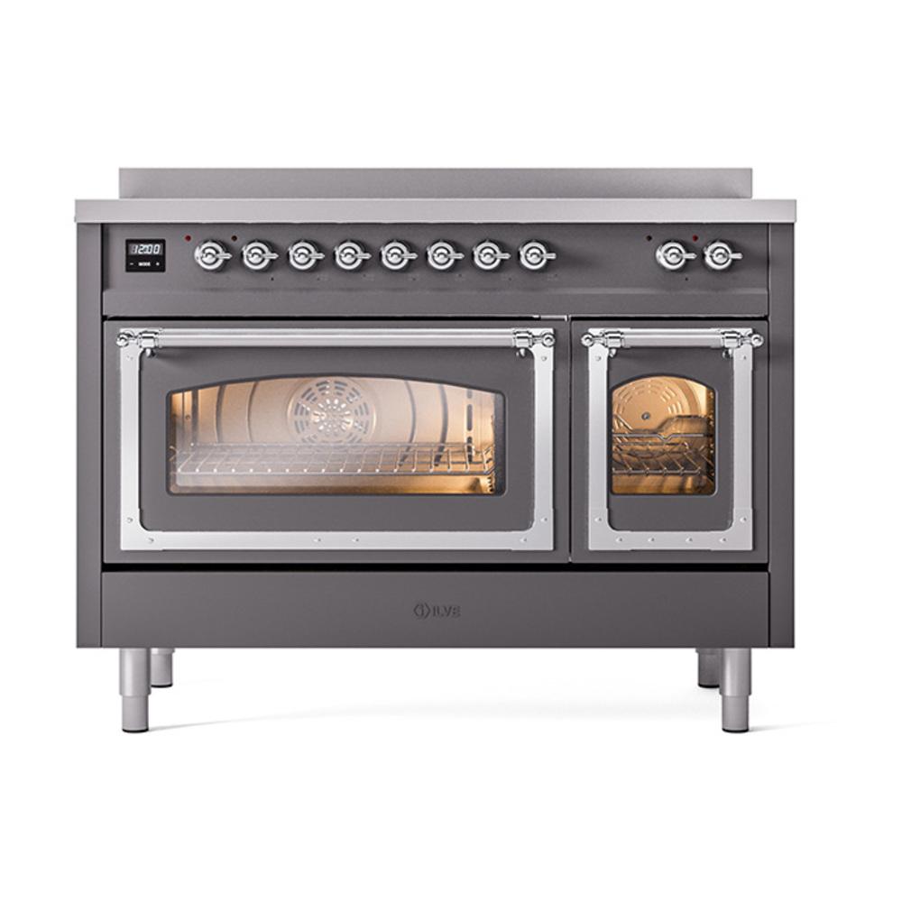 ILVE UNI486NMPMGC Nostalgie II Noblesse 48 inch Induction Range (Triple Glass Door, Graphite Matte, Chrome)