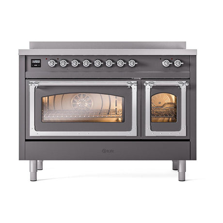 ILVE UNI486NMPMGC Nostalgie II Noblesse 48 inch Induction Range (Triple Glass Door, Graphite Matte, Chrome)