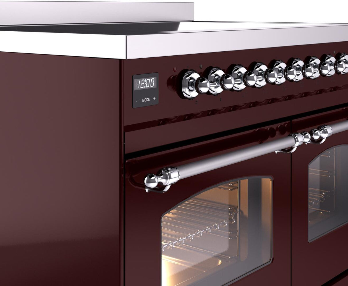 Nostalgie II 40 Inch Electric Freestanding Range in Burgundy with Chrome Trim