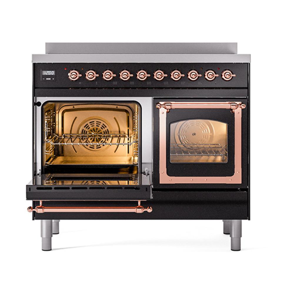 ILVE UNDI406NMPBKP Nostalgie II Noblesse 40 inch Induction Range (Triple Glass Door, Glossy Black, Copper)