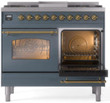 Nostalgie II 40 Inch Dual Fuel Liquid Propane Freestanding Range in Blue Grey with Brass Trim