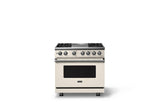 36"W. Dual Fuel Range (Burner: 4g, Finish: Pure White, Trim: Polished Chrome, Fuel: Natural Gas)