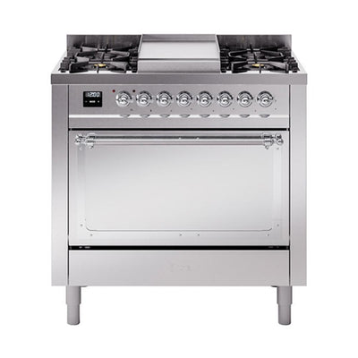 ILVE UN36FQNMPSSC Nostalgie II Noblesse 36 inch Dual Fuel Range (Natural Gas, Solid Door, Stainless Steel, Chrome)
