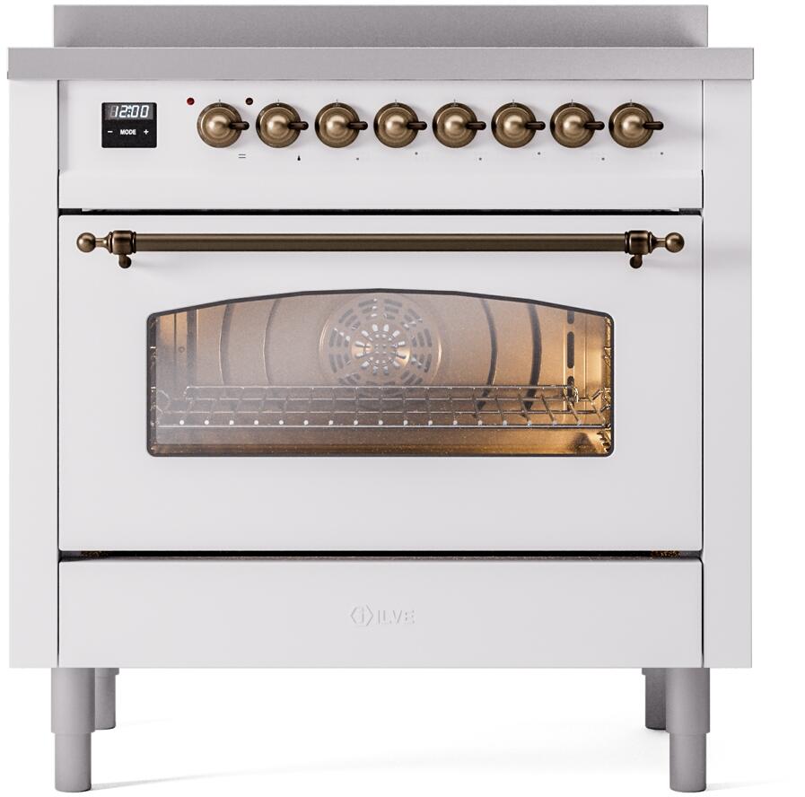 Nostalgie II 36 Inch Electric Freestanding Range in White with Bronze Trim