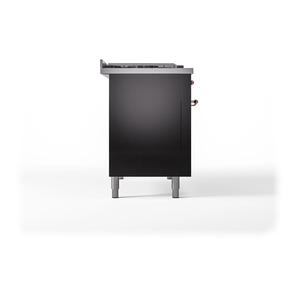 ILVE UN48FQNMPBKPLP Nostalgie II Noblesse 48 inch Dual Fuel Range (8 Sealed Burners + Griddle, Liquid Propane, Solid Door, Glossy Black, Copper)