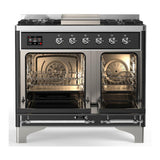 ILVE UMD40FNR3BKC Majestic III 40 inch Dual Fuel Range with 6 Burners and Griddle, Dual Function Burner up to 25,000 BTU (Natural Gas, Triple Glass Door, Glossy Black, Chrome)