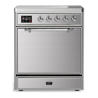ILVE UMIB30QNR3SSC Majestic III 30 inch Induction Range with 4 Elements, 4 cu. ft. Oven Capacity (Solid Door, Stainless Steel, Chrome)