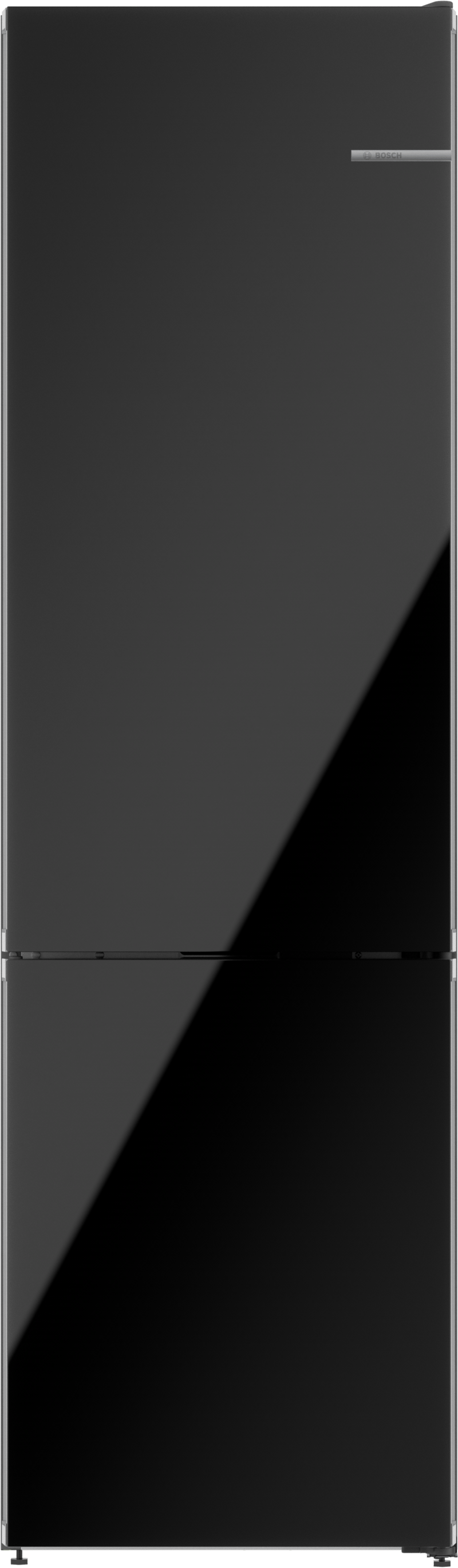800 Series Free-standing fridge-freezer with freezer at bottom, glass door 24" Black, Total No Frost