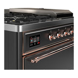 ILVE UM48FSQNR3MGP Majestic III 48 inch Dual Fuel Range with 5 Black Brass Burners, Griddle and French Top, Dual Function Burner up to 25,000 BTU (Natural Gas, Solid Door, Graphite Matte, Copper)
