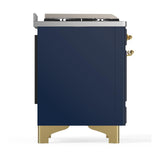 ILVE UM48FQNR3MBG Majestic III 48 inch Dual Fuel Range with 8 Burners and Griddle, Dual Function Burner up to 25,000 BTU (Natural Gas, Solid Door, Midnight Blue, Brass)
