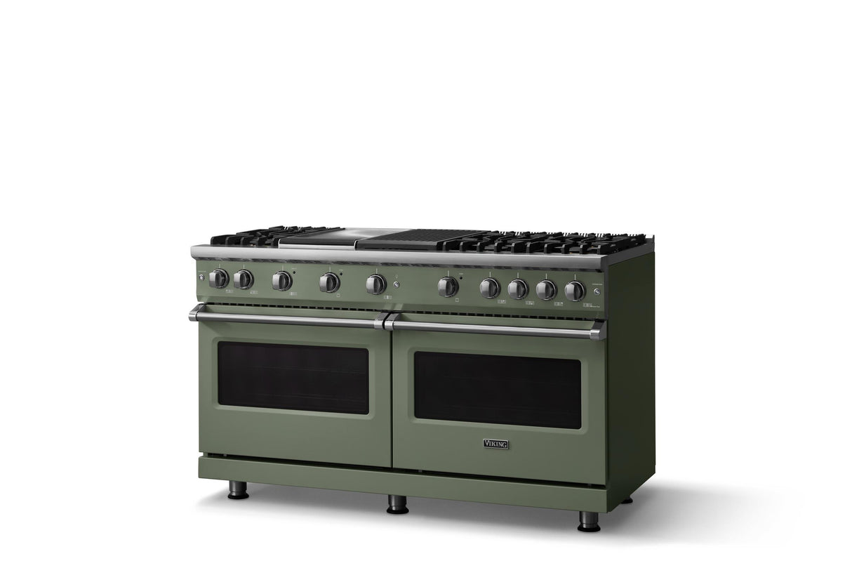 60"W. Sealed Burner Gas Range (Finish: Eucalyptus, Trim: Polished Chrome, Fuel: Natural Gas)