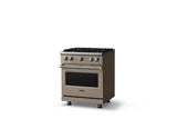 30"W. Sealed Burner Gas Range (Finish: Nantucket, Trim: Brushed Brass, Fuel: Natural Gas)