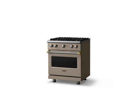 30"W. Sealed Burner Gas Range (Finish: Nantucket, Trim: Brushed Brass, Fuel: Natural Gas)