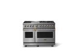 48"W. Dual Fuel Range (Burner: 6g, Finish: Stainless Steel, Trim: Brushed Brass, Fuel: Natural Gas)