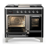 ILVE UMD40FNR3BKC Majestic III 40 inch Dual Fuel Range with 6 Burners and Griddle, Dual Function Burner up to 25,000 BTU (Natural Gas, Triple Glass Door, Glossy Black, Chrome)