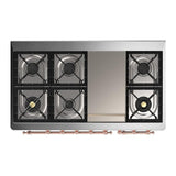 ILVE UM48FNR3MBP Majestic III 48 inch Dual Fuel Range with 8 Burners and Griddle, Dual Function Burner up to 25,000 BTU (Natural Gas, Triple Glass Door, Midnight Blue, Copper)