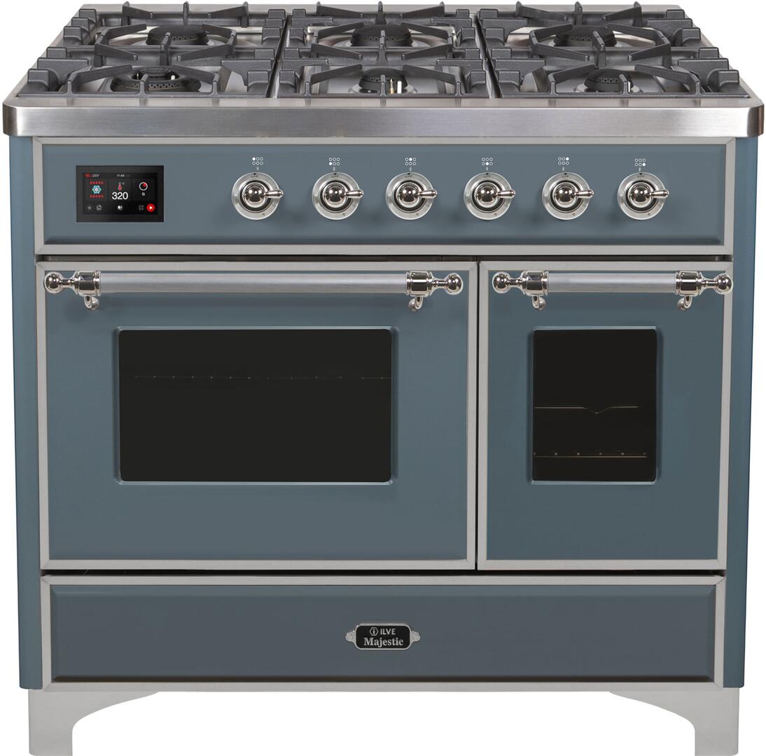 Majestic II 40 Inch Dual Fuel Liquid Propane Freestanding Range in Blue Grey with Chrome Trim