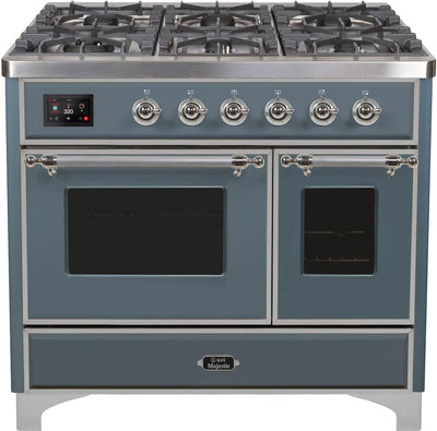Majestic II 40 Inch Dual Fuel Liquid Propane Freestanding Range in Blue Grey with Chrome Trim