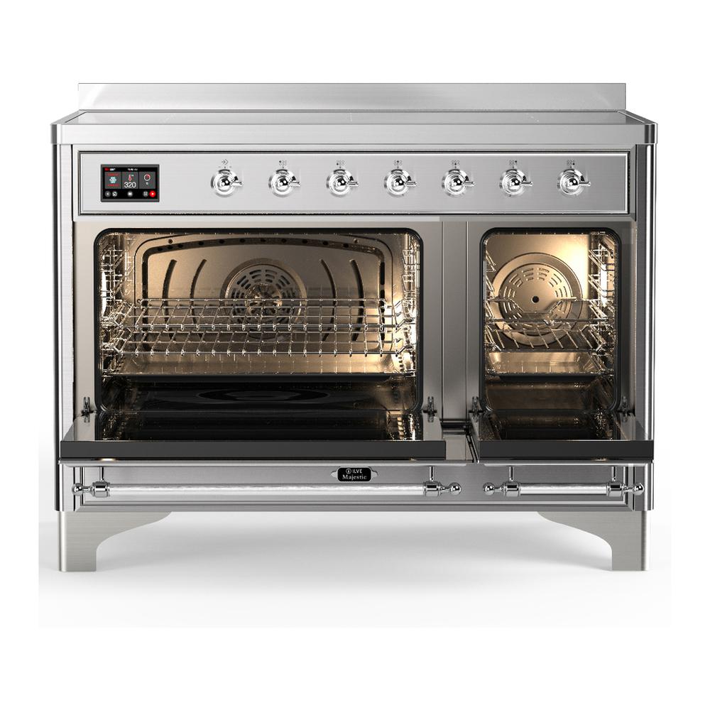 ILVE UMIB48QNR3SSC Majestic III 48 inch Induction Range with 6 Elements, 5.02 cu. ft. Total Oven Capacity (Solid Door, Stainless Steel, Chrome)